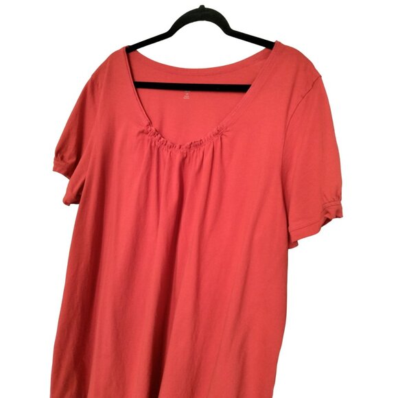Woman Within Coral Red V-Neck Top Ruching Detail Short Sleeve Size 2X 26/28 - Picture 3 of 7